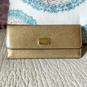 Michael Kors Jet Set Rose Gold Bronze Metallic Leather Slim Line Travel Wallet